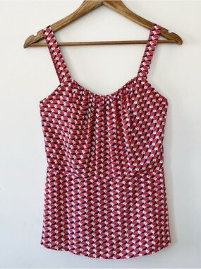Cabi Orange & Navy Geometric Print Sleeveless Top Size 8 EUC